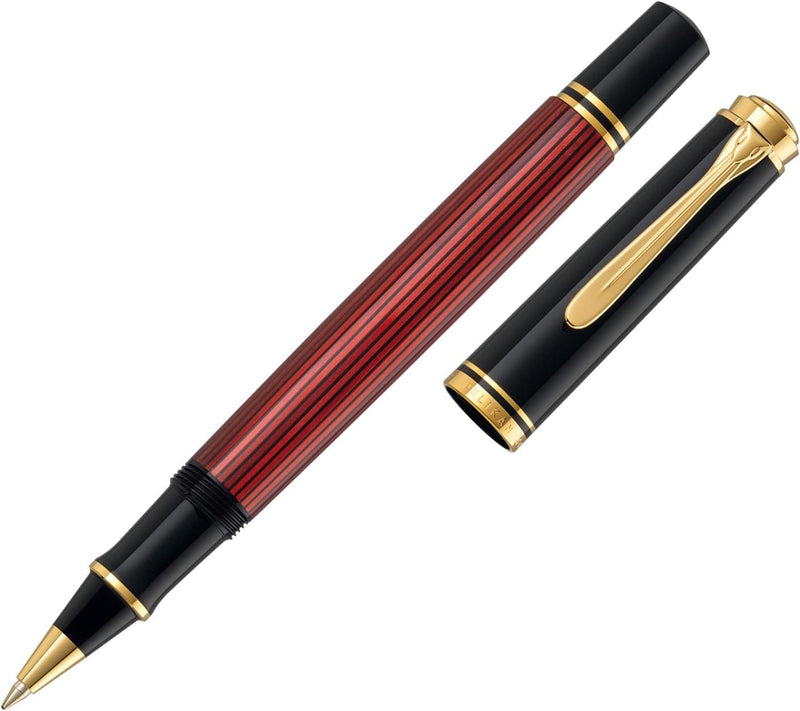 Pelikan Füllhalter Souverän 600, Schwarz-Rot, Feder F (fein), hochwertiger Kolbenfüller im Geschenk-