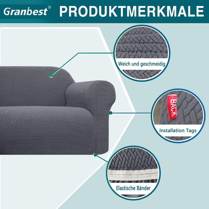 Granbest 2023 Neueste Jacquard Sofabezug 2 Sitzer Superweicher Rutschfester Stretch Couchbezug Vier