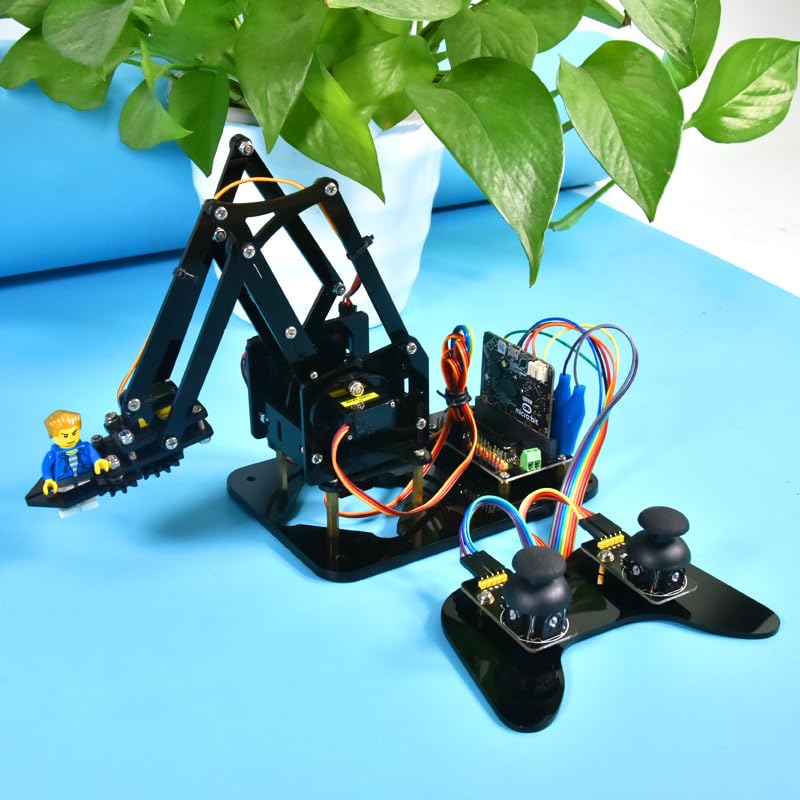 KEYESTUDIO BBC Micro:bit (inculude) 4-DOF Robot Arm Kit with Microbit V2, STEM Education Kit with Ma