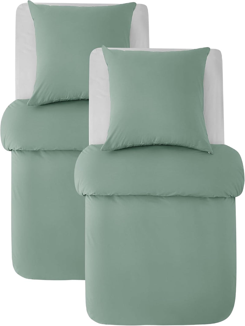 BEDSURE Bettwäsche 135x200 Baumwolle 4teilig - Bettwäsche-Sets Grün Bettbezug 2er Set mit 2 Kissenbe
