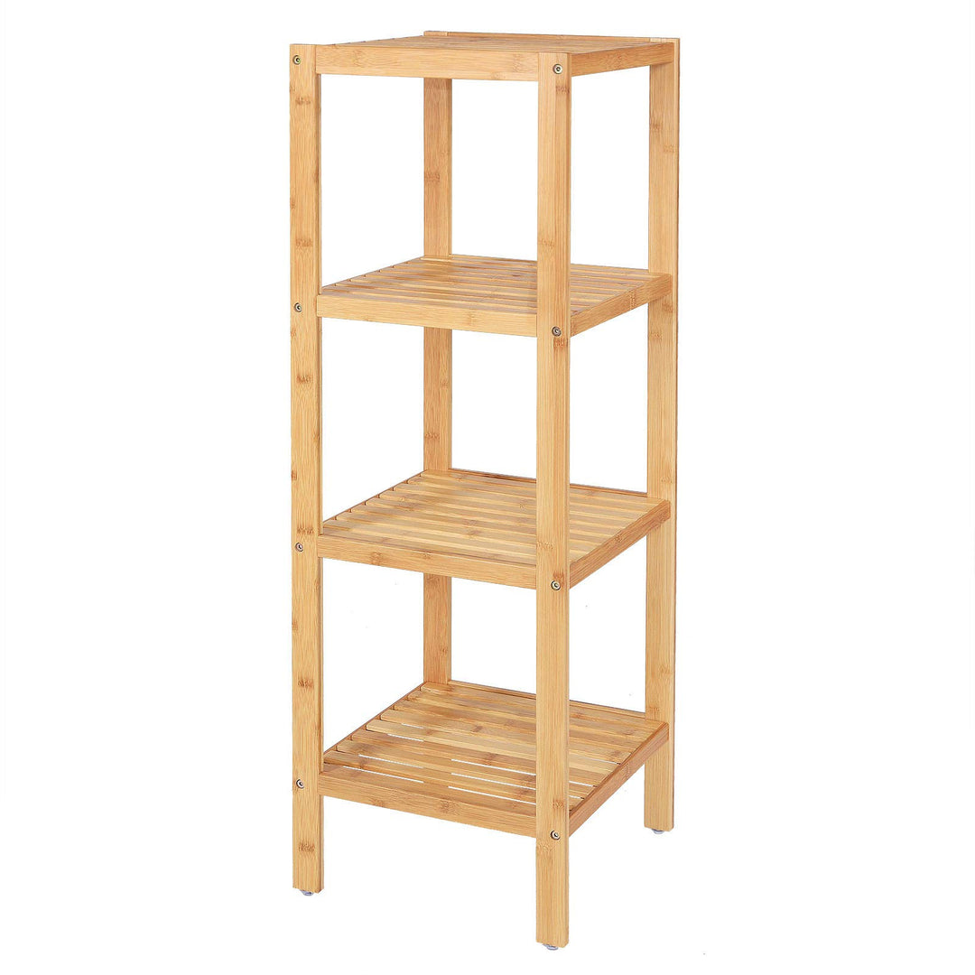 dibea Badezimmerregal mit 4 Ablageflächen Wohnzimmerregal Standregal Bambusregal Badregal Bücherrega