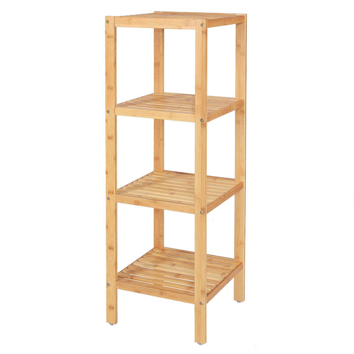 dibea Badezimmerregal mit 4 Ablageflächen Wohnzimmerregal Standregal Bambusregal Badregal Bücherrega