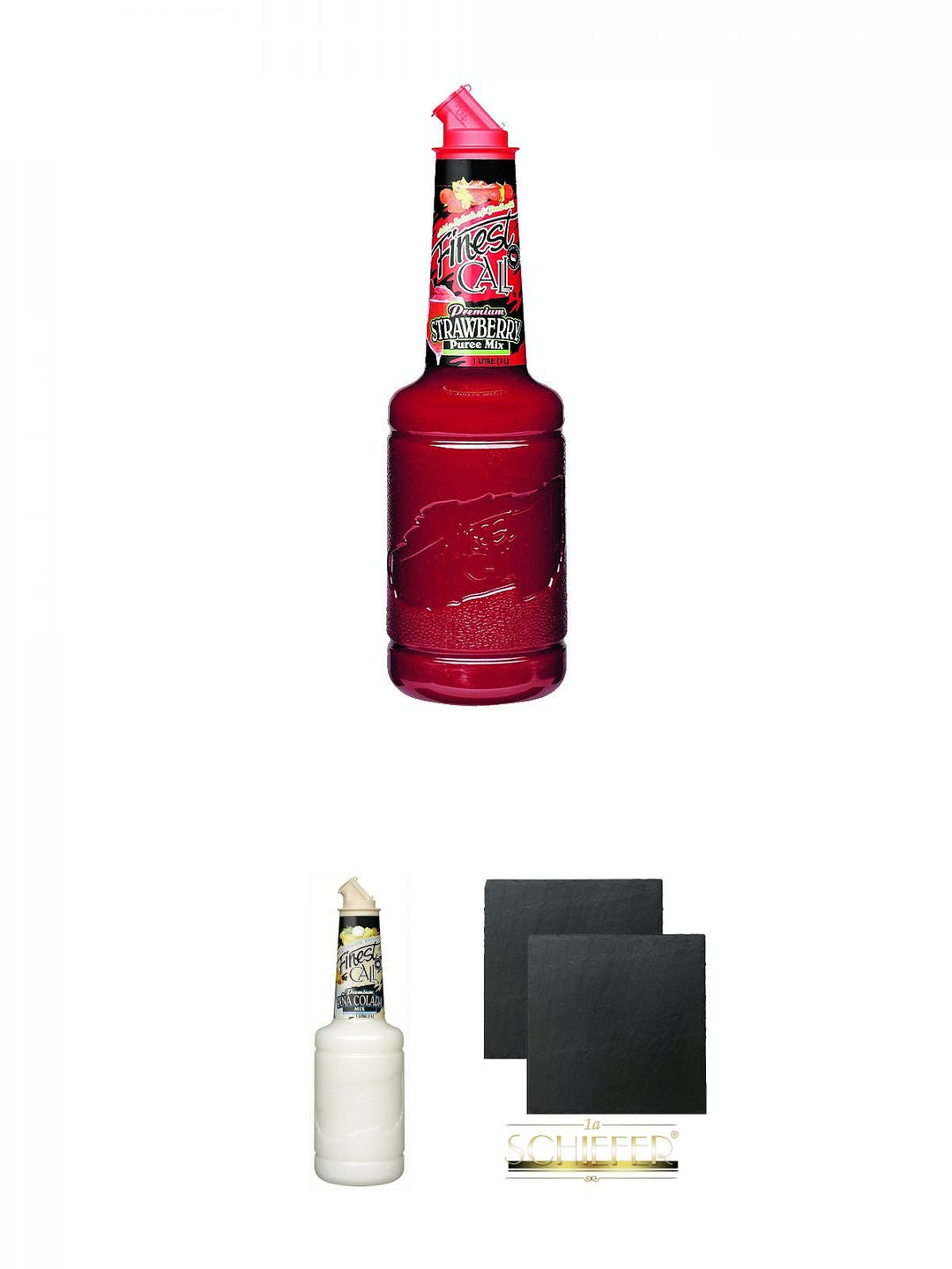 Finest Call Erdbeere Püree 1,0 Liter + Finest Call Pina Colada 1,0 Liter + Schiefer Glasuntersetzer