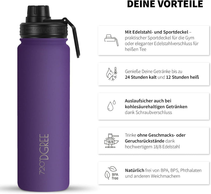 720°DGREE Edelstahl Trinkflasche “noLimit” – 710ml - Auslaufsicher, Kohlensäure geeignet, BPA-Frei -