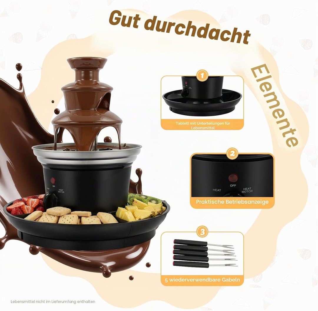 230V Schokobrunnen Edelstahl Schokoladenbrunnen Chocolate Fountain, Elektrische Fondue Schokofondue