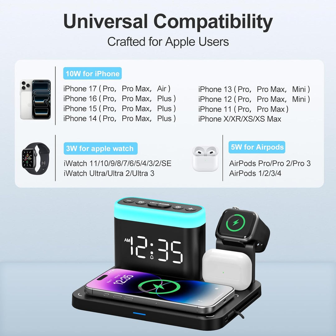 ANJANK Magsafe Ladestation für Apple Watch und iPhone,5 in 1 Wecker mit Kabellose Ladestation,7 Nach