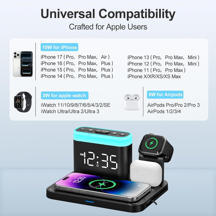 ANJANK Magsafe Ladestation für Apple Watch und iPhone,5 in 1 Wecker mit Kabellose Ladestation,7 Nach