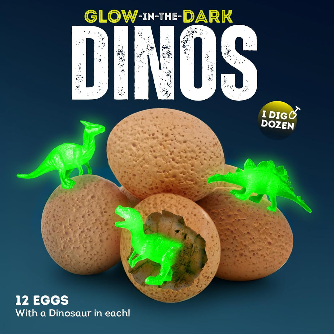 Gamerside Dino Eier zum Ausgraben – 12 Leuchtende Dino-Eier mit Lernkarten – Dino Ausgrabungsset für