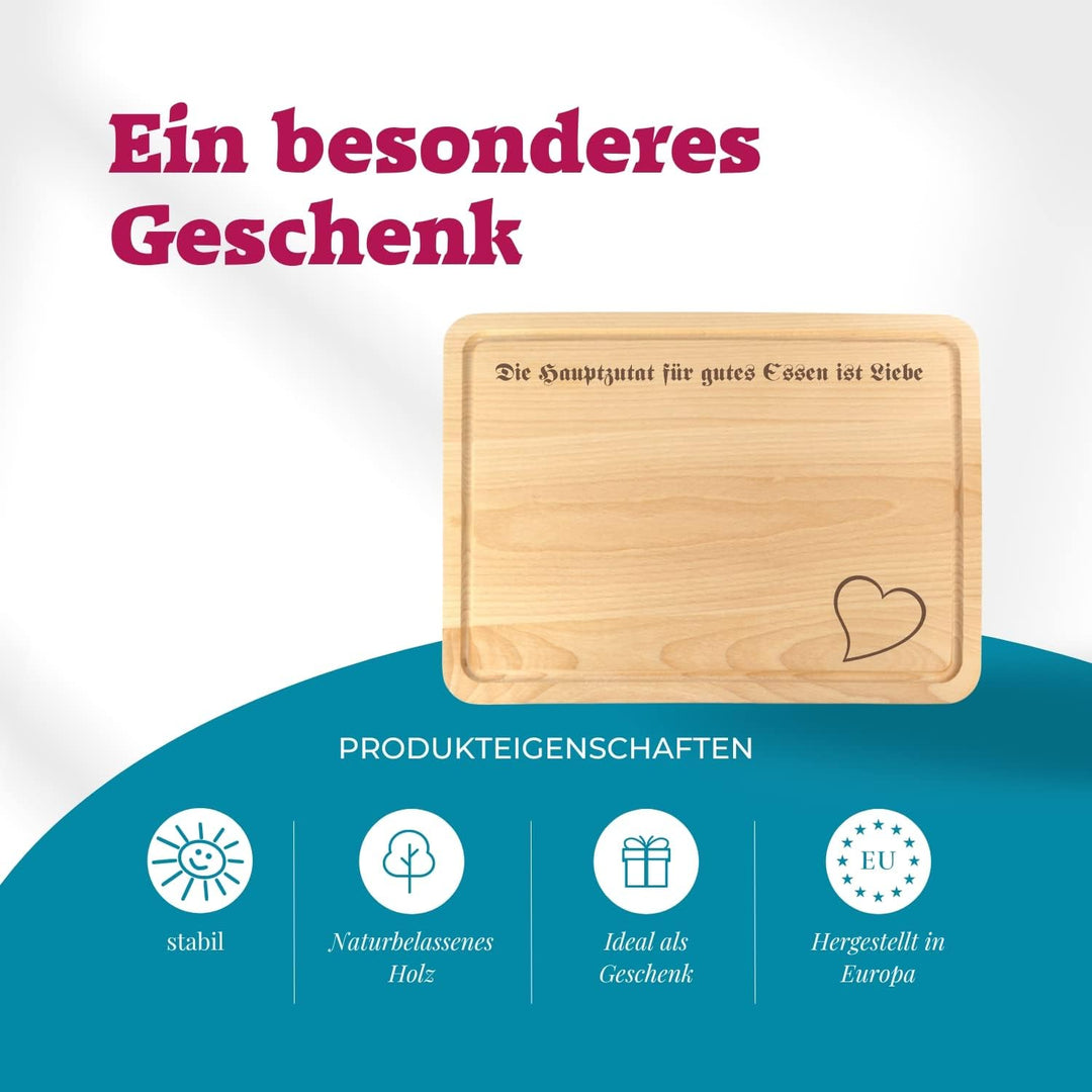 Schneidebrett Holz mit Saftrille und personalisierter Gravur - Spruch, mit Name und Motiv - individu