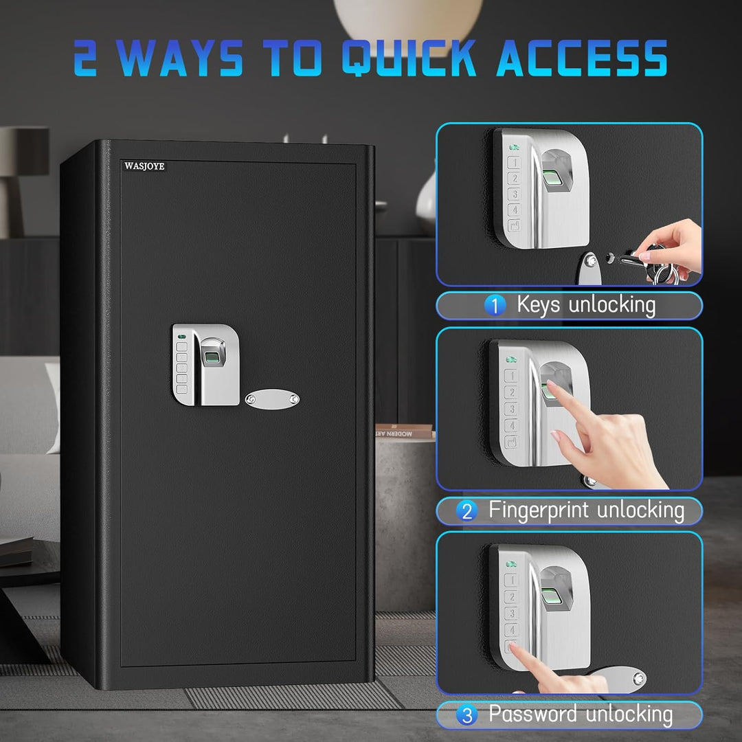 WASJOYE 103L Grosser Fingerabdruck Tresor für Zuhause, Safe mit Feuerfeste Schublade, Biometrischer
