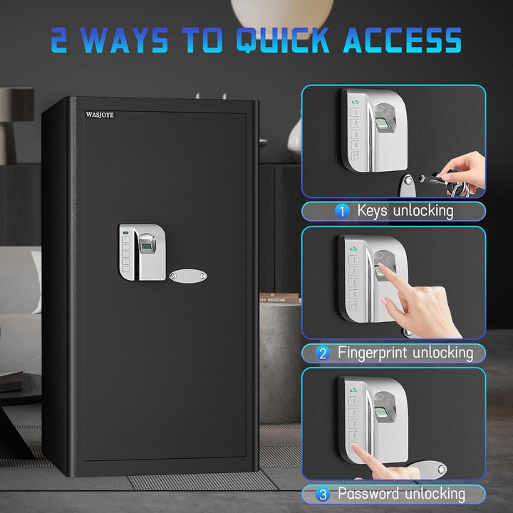 WASJOYE 103L Grosser Fingerabdruck Tresor für Zuhause, Safe mit Feuerfeste Schublade, Biometrischer