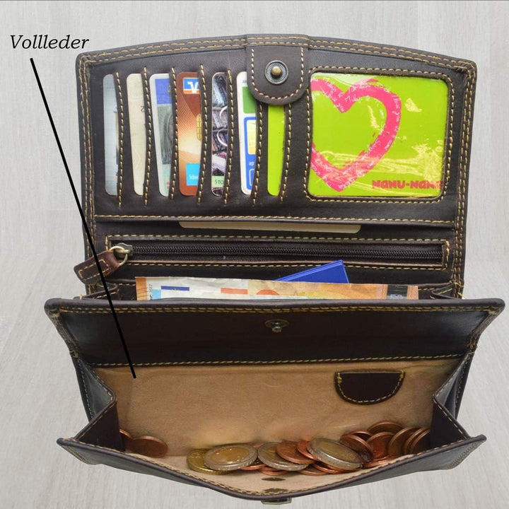 flevado RFID Schutz Grosse Leder Damen Brieftasche Vintage mit Adler Motiv Biker Geldbörse