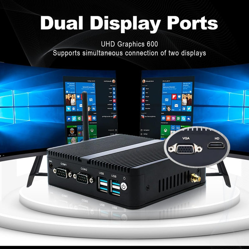 Super Kleiner PC Lüfterloser Mini-Computer Desktop-PC Celeron J4125, 8GB DDR4 RAM, 256GB SSD, Indust