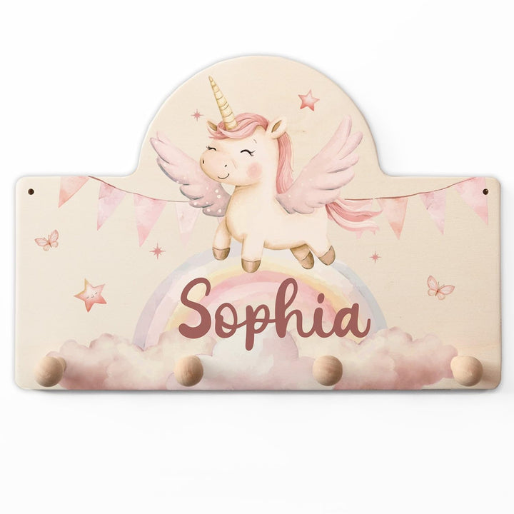 GRAVURZEILE Personalisierte Kindergarderobe - Einhorn - Personalisiert mit Name - Garderobe aus Holz