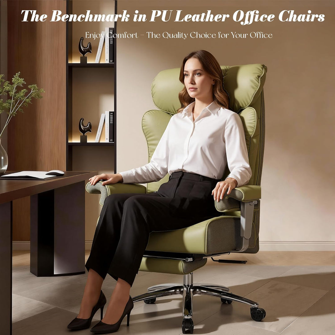 Efomao Bürostuhl, Executivesessel PU-Leder mit Integrierter Lendenwirbelstütze, Ergonomischer Chefse
