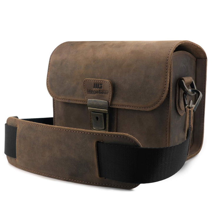 MegaGear Pebble Kameratasche - Kuriertasche aus echtem Leder für Spiegellose, Sofortbild- und DSLR K