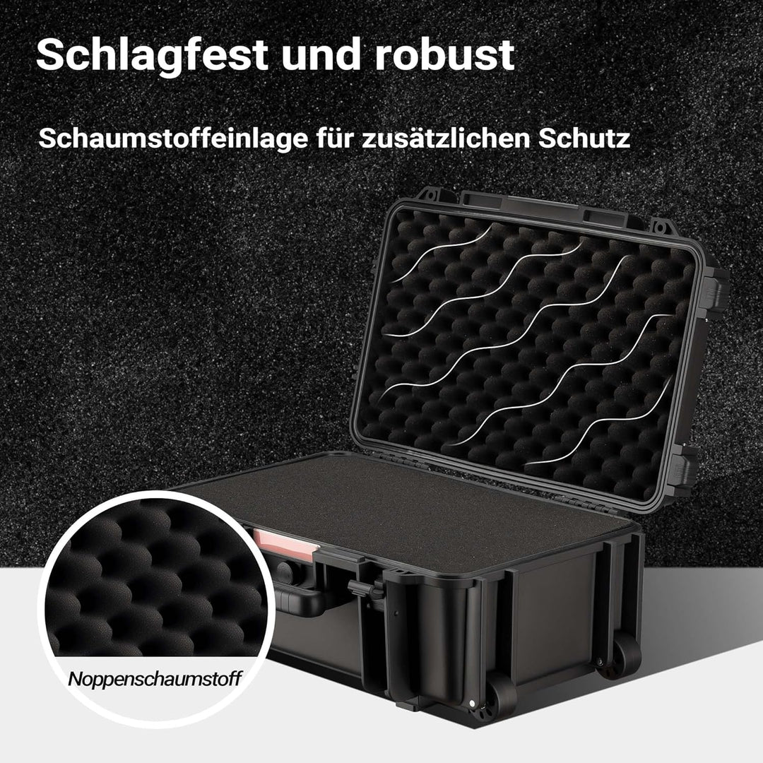 Wiltec Universalkoffer 54,5 x 32,4 x 21,5 cm, wasserdichter Transportkoffer mit Rollen, Schutzkoffer