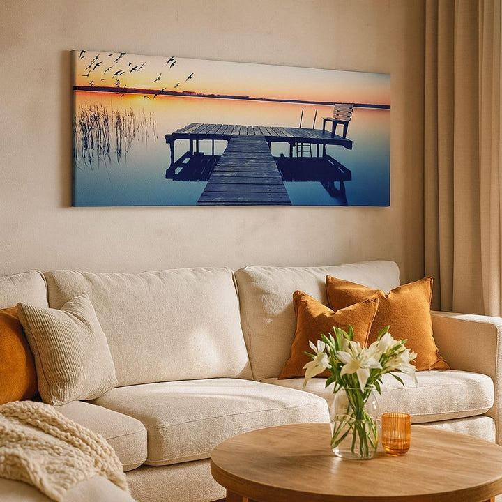 Wandbilder Dekoration Wohnzimmer See Brücke Panorama Bilder auf Leinwand 120x50cm Leinwandbild mit R