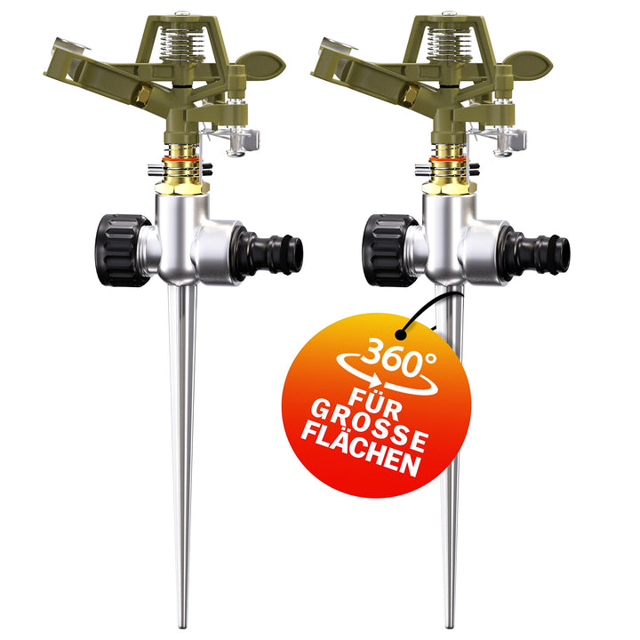 GARDEBRUK® Sprinkler 2er Set Erdspiess Sprengweite bis 24m Garten Impulsregner Rasensprenger Sektore
