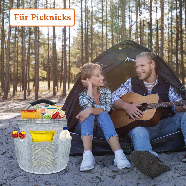 17L Picknickkorb mit Griffen und 6 Taschen, Faltbarer Einkaufskorb, Tragbarer Strandtasche aus PVC-H