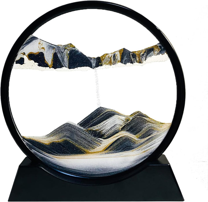 Dynamisch 3D Sandbilder zum Drehen, Fliessende Sandmalerei runder Glas Rahmen, Bewegtes Sandbild Nat