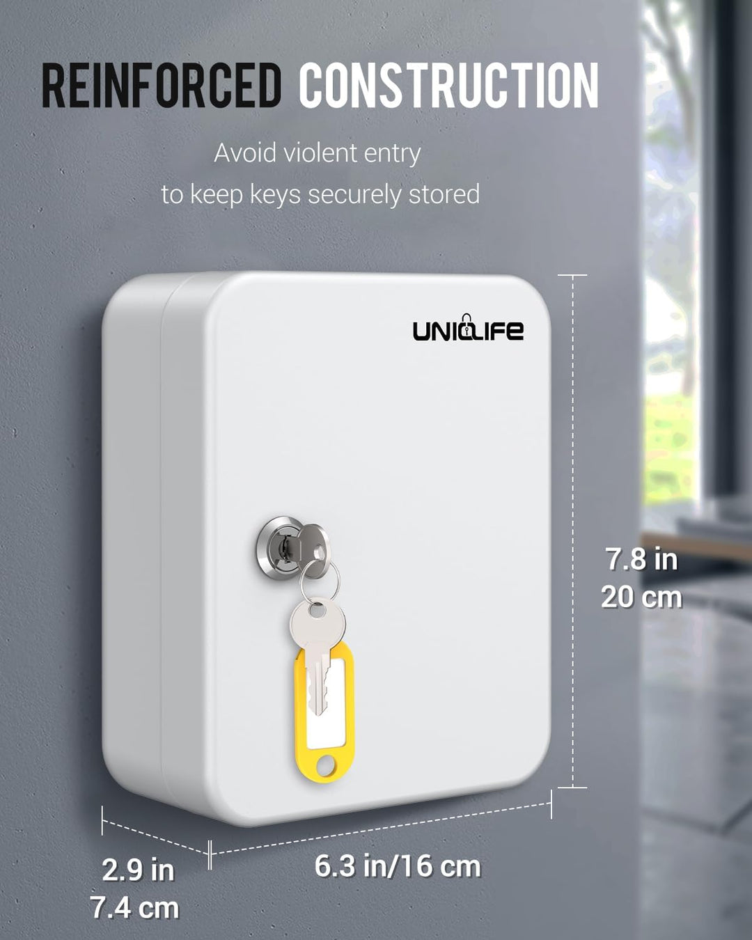 Uniclife Schlüsselschrank mit 20 Positionen, mit Schlüsselschloss, Wandmontage, weiss, Sicherheits-A