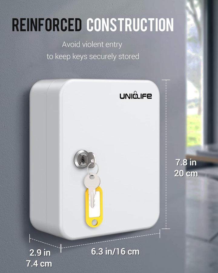 Uniclife Schlüsselschrank mit 20 Positionen, mit Schlüsselschloss, Wandmontage, weiss, Sicherheits-A