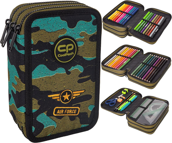 Goldkids Federtasche 3-fache Federmappe AIR Force Federmäppchen 46-teilig gefüllte Schüleretui Stift