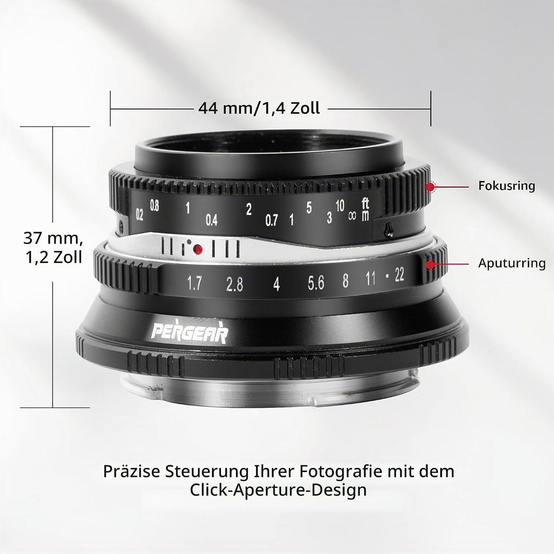 Pergear 25mm F1.7 Objektiv X Mount für Fujifilm, Manueller Fokus mit Grosser Blende Objektiv Fuji X