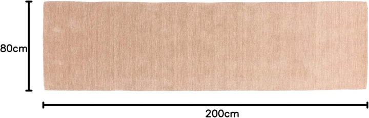 RUG PRINCE Wollteppich Gabbeh Uni 80x200 Handgewebt Läufer Beige Einfarbig Handarbeit