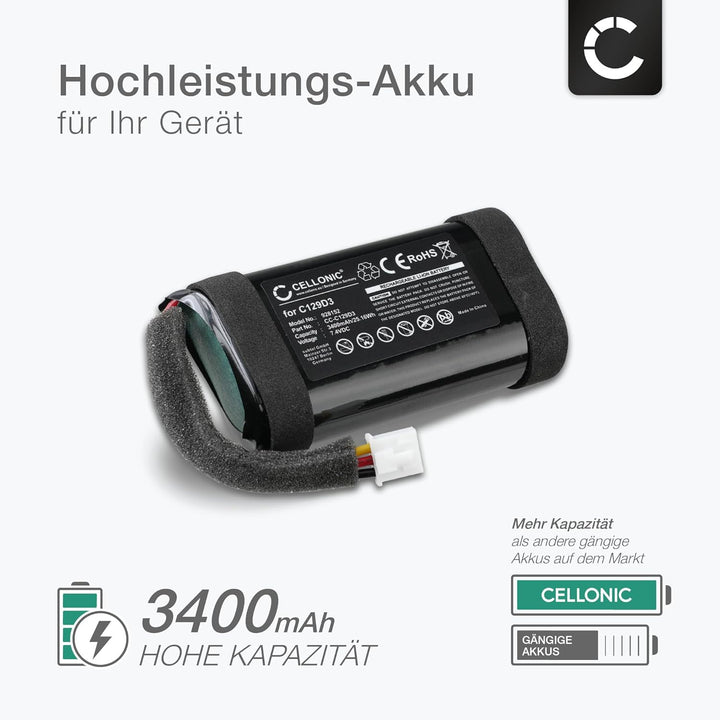 CELLONIC, Lautsprecherakku kompatibel mit Bang & Olufsen BeoPlay A1 (3400mAh, 7.4V) 2X Ersatzakku C1