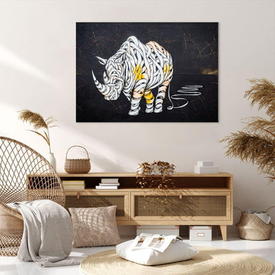 Bilder auf Leinwand 100x70cm Leinwandbild mit Rahmen Nashorn modern Gross Wanddeko Bild Schlafzimmer