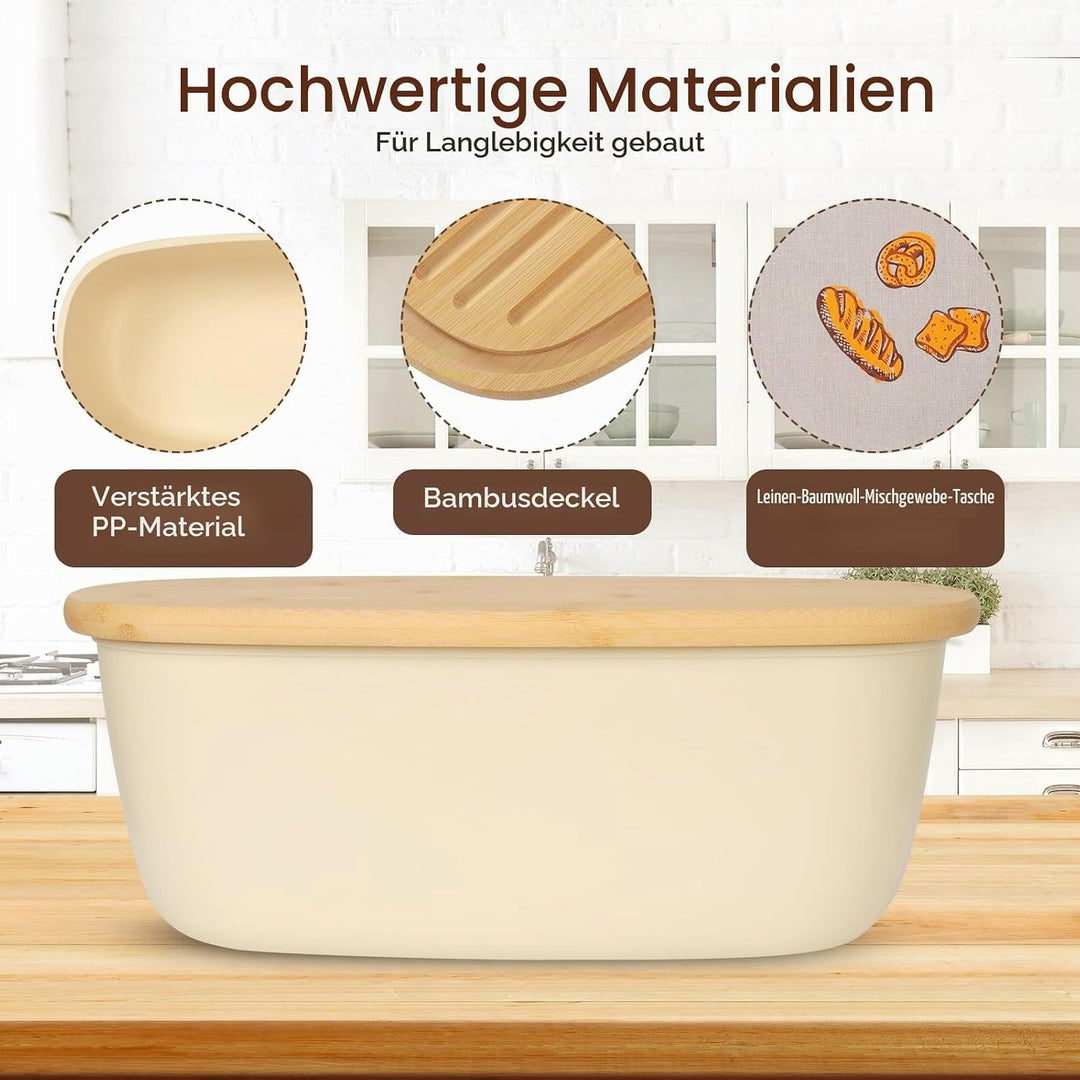 VINATO Brotkasten mit Schneidebrett, 37x22,5x14cm (6L), Brotdose mit hochwertigem Bambusdeckel &amp; Bro