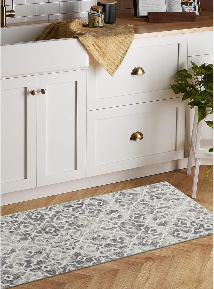 KIMODE Marokkanisch Geometrisch Teppich Läufer 60x130cm, Weich rutschfest Waschbarer Kunstwolle Mode
