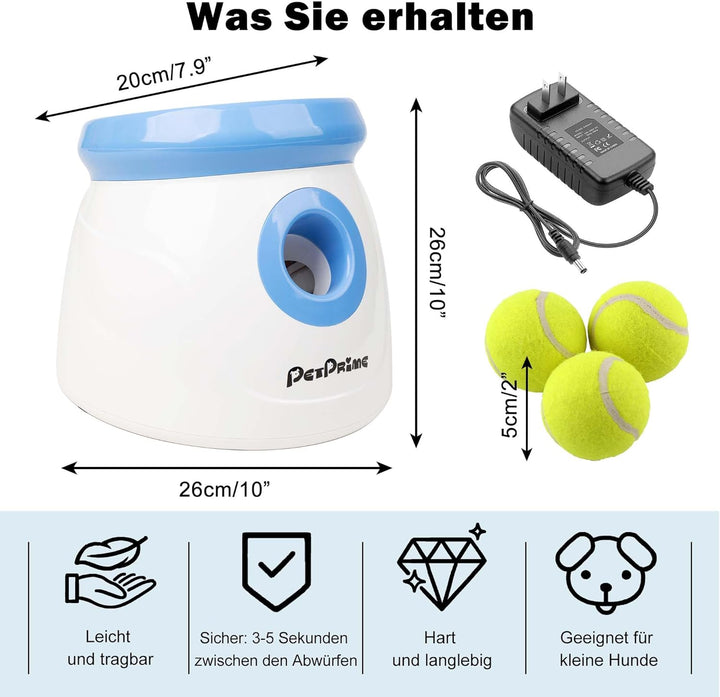 Pet Prime Automatischer Ballwerfer, Hunde Ball Interaktive Ballwurfmaschine, 3 Tennisbälle Inkl, Int
