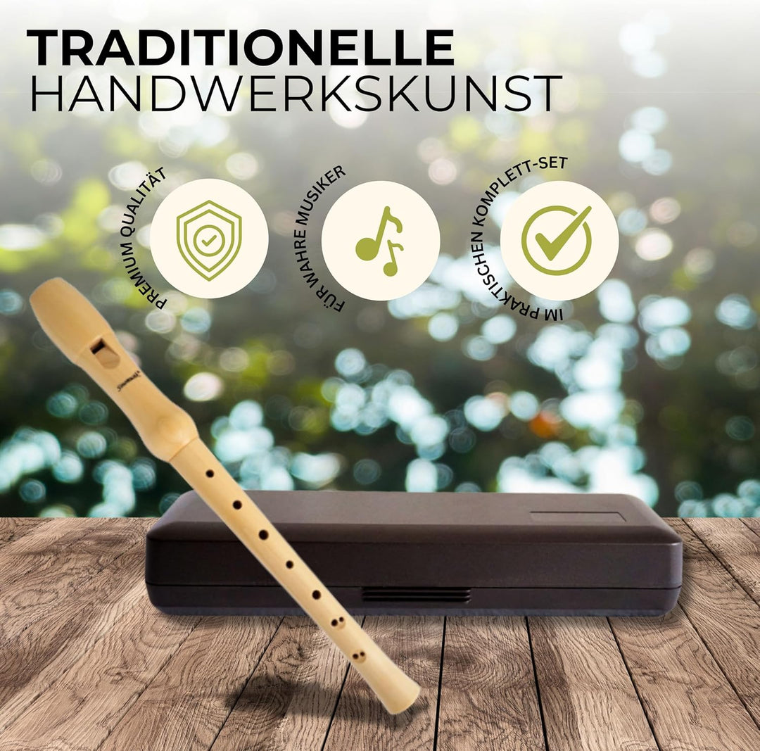 HeroMusics Blockflöte für Kinder aus Holz - Flöte mit Barocker Griffweise - 8-Loch Flöte für Erwachs
