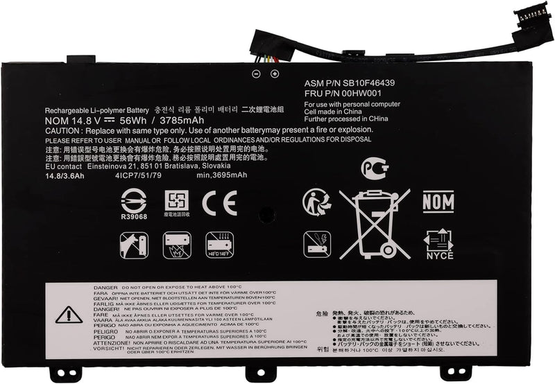 Swark Laptop Akku 00HW001 SB10F46439 Replacement Komplett with ThinkPad S3 Yoga 14 SB10F46439 4ICP7