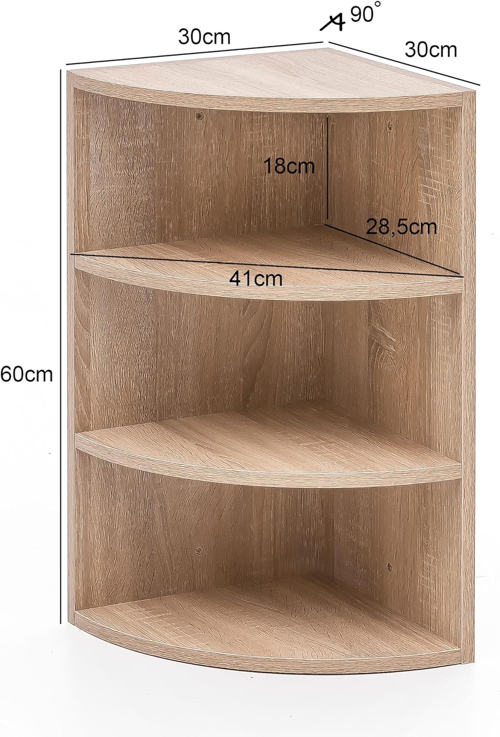 FineBuy Eckregal 30 x 60 x 30 cm in Holz, Wandregal - Winkelregal mit 3 Regal Ebenen, Küchenregal Hä