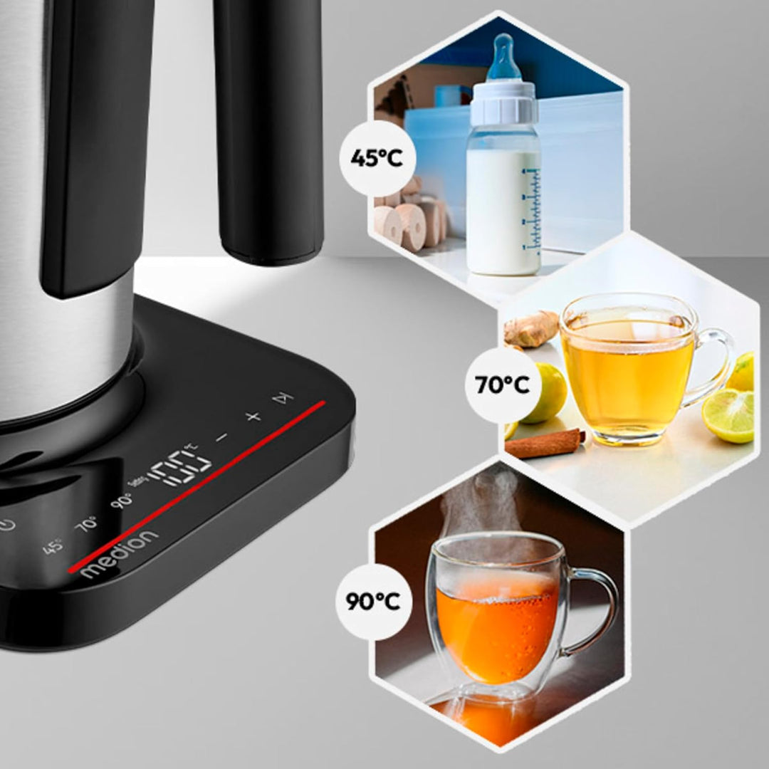 MEDION LIFE Digitaler Wasserkocher MD12106, 2.200 Watt Leistung, 1,5 Liter Kapazität, LED-Display, L