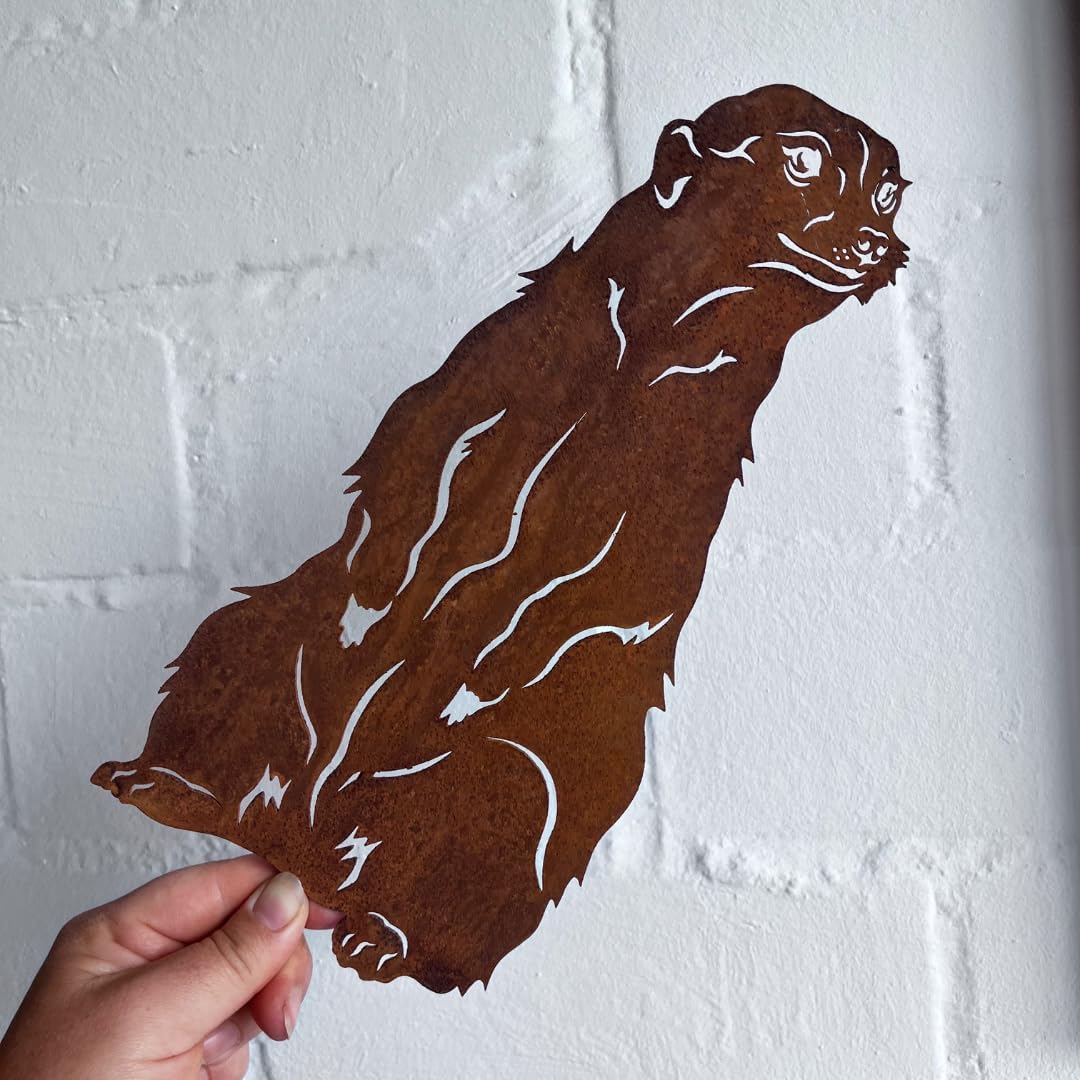 Terma Rostfigur Gartenstecker Set Erdmännchen 40–45 cm – Deko Tierfigur aus Metall mit Spiess – Rost