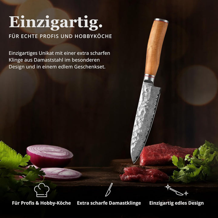 Zayiko Olive Damastmesser Santoku Messer 17,50cm Klinge extrem scharf aus 67 Lagen I Damast Küchenme