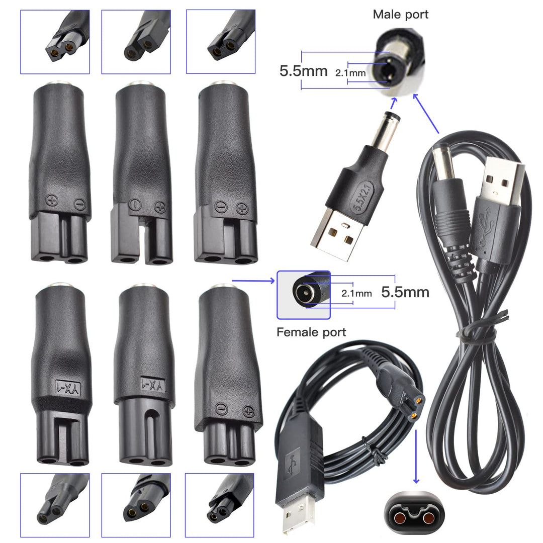 10 Stück 5V Rasierer Ladegerät USB Netzkabel Adapter Set für eine Vielzahl von elektrischen Haarschn