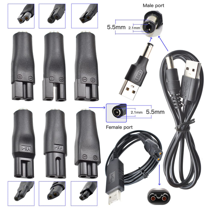 10 Stück 5V Rasierer Ladegerät USB Netzkabel Adapter Set für eine Vielzahl von elektrischen Haarschn