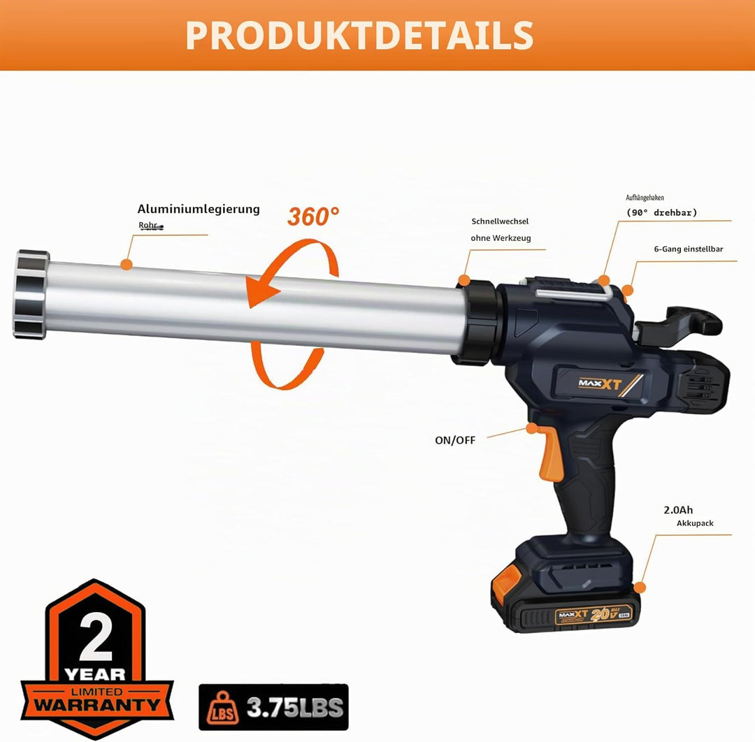 MAXXT Kabellose Wurstspritze - 2,0AH Akku inklusive, Anti-Tropf-Design, für 300-600ml Wurstpackungen