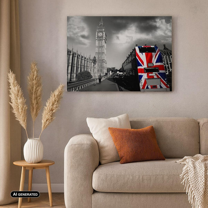 Bilder auf Leinwand 100x70cm Leinwandbild Bus London Big Ben Gebäude Gross Wanddeko Bild Schlafzimme