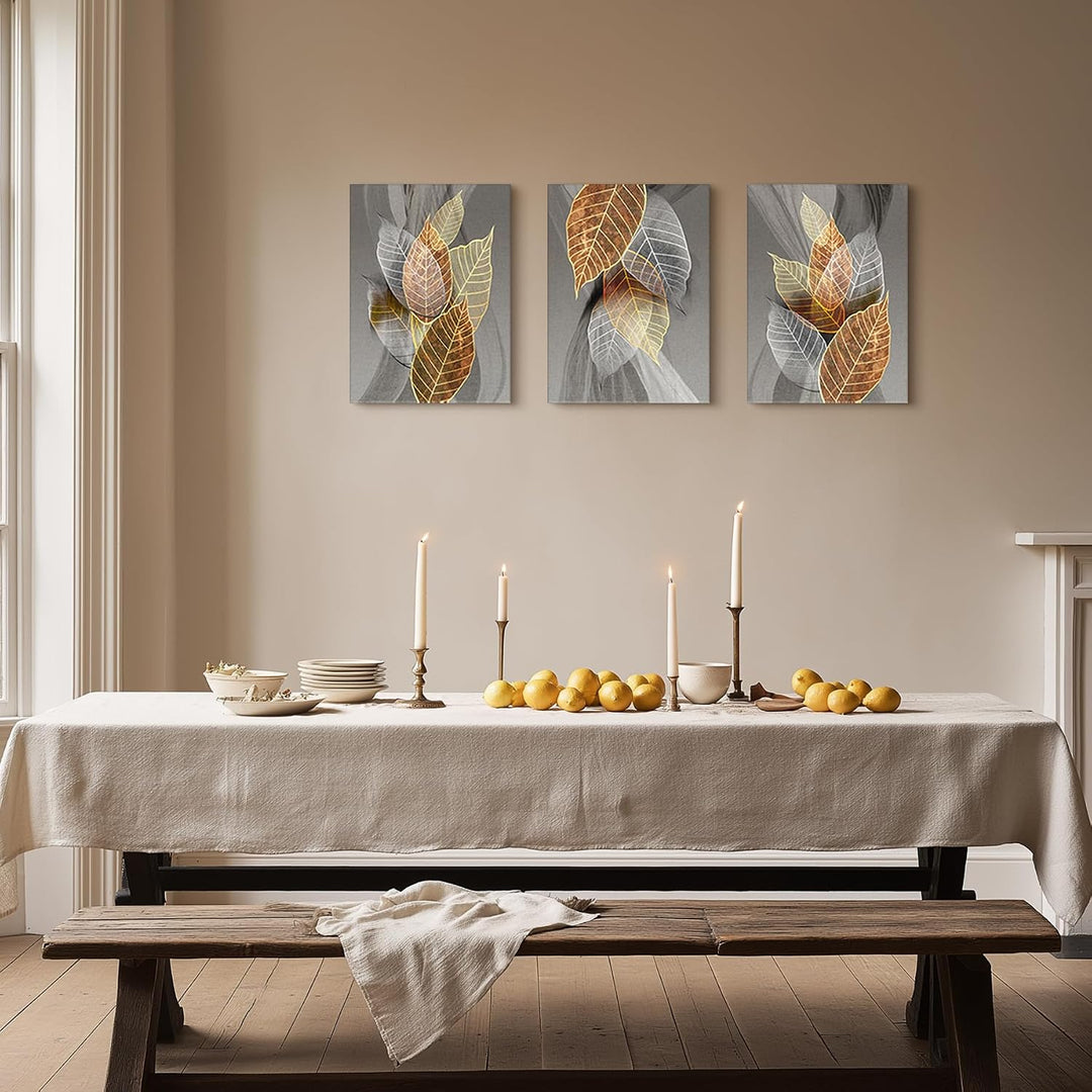 hyidecorart Bilder Blätter, Natur Golden Pflanzen Blatt Wandbild, Modern Leinwandbild für Wohnzimmer