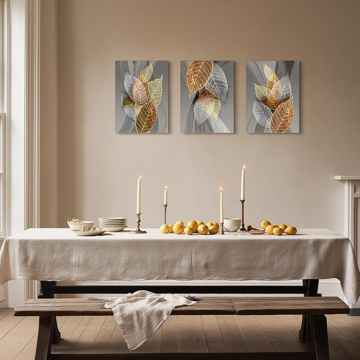 hyidecorart Bilder Blätter, Natur Golden Pflanzen Blatt Wandbild, Modern Leinwandbild für Wohnzimmer