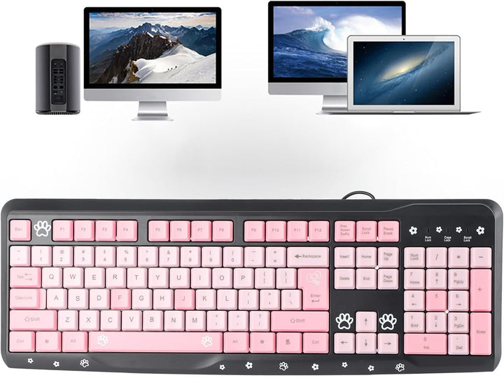 Tbest Sanrio Tastatur, wiederaufladbar, komplett, niedlich, mit Ziffernblock, USB-Tastatur, kabelgeb
