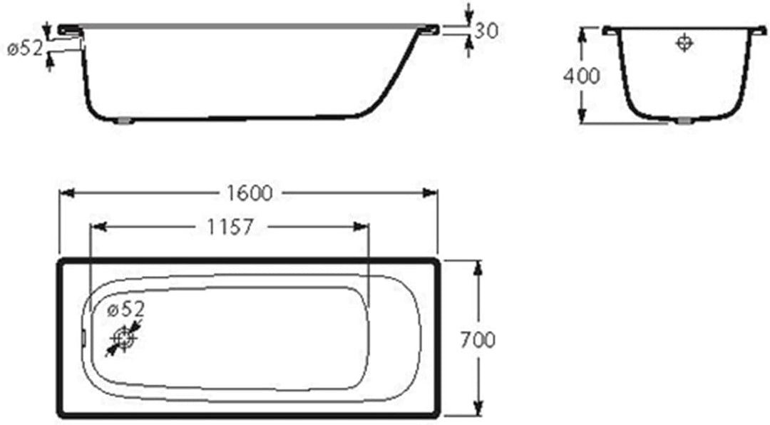 sanicomfort Badewannenset 160x70 cm aus Stahl-Email | 2,4 mm | Rechteckige Badewanne weiss | inkl. S