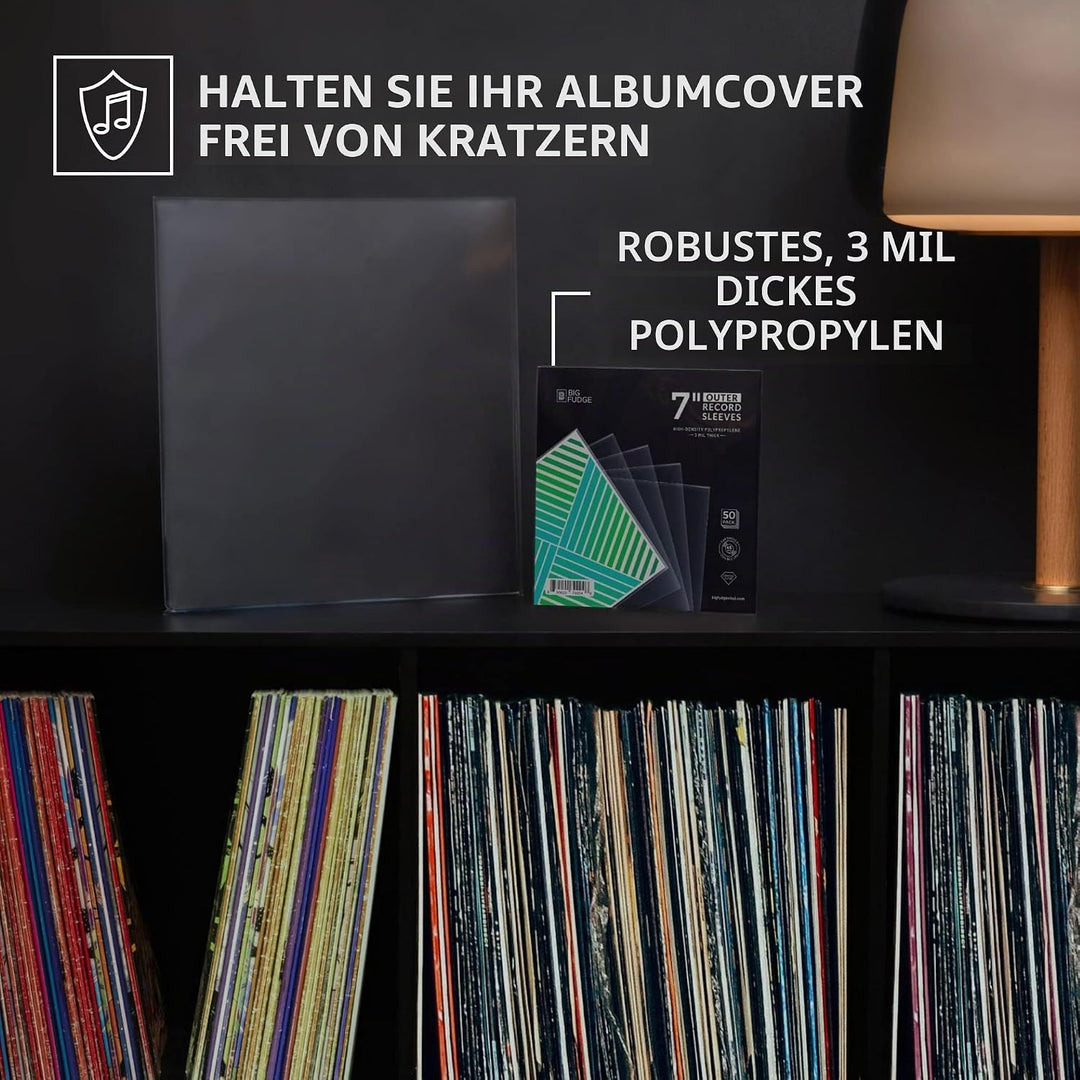 BIG FUDGE Schallplatten Aussenhüllen - 7" x 50 STK. - LP Hüllen transparent aus 3mil starken Polypro